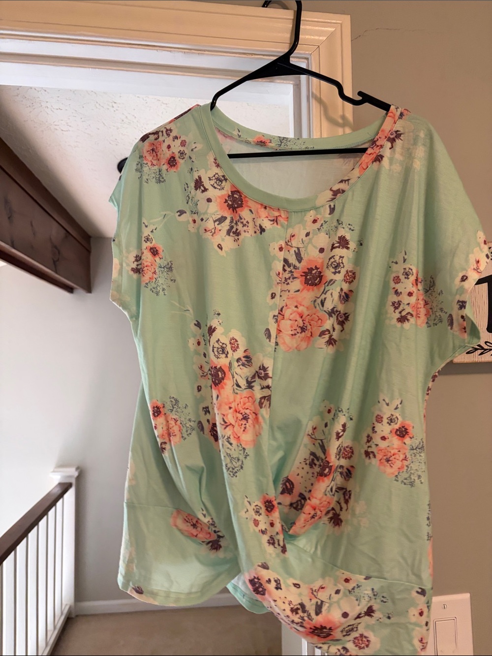 Mint Green Floral Short-Sleeve Twist-Front Tee